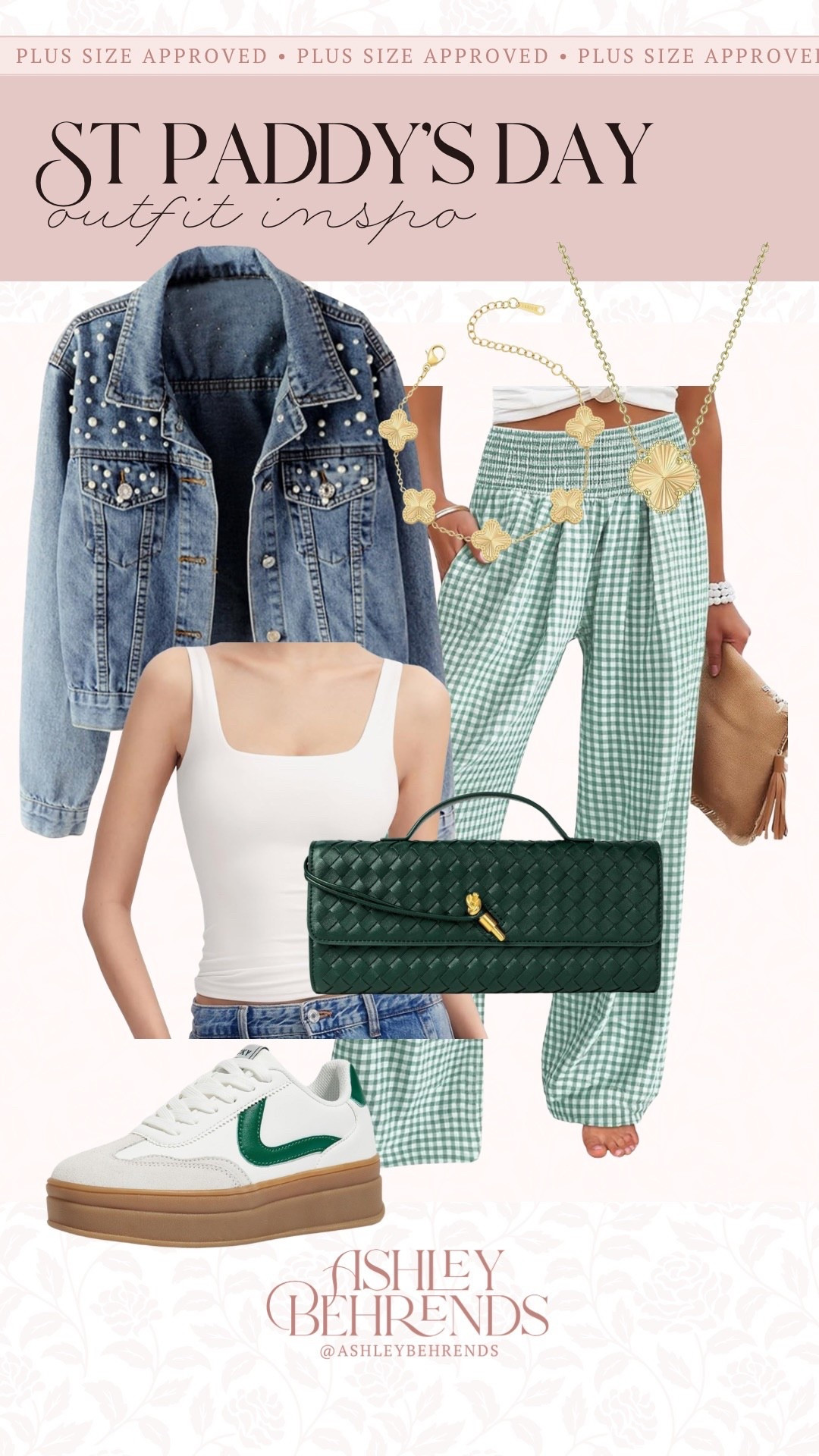 St. Patrick’s day  🍀 outfit inspo that is cute, casual and not tacky? Yes, please! These boxer pants are adorable and so on trend right now. This green clutch is such a good look for less option, it’s great quality. 
Green outfit inspo, how to style boxer pants 

#LTKPlusSize #LTKSeasonal