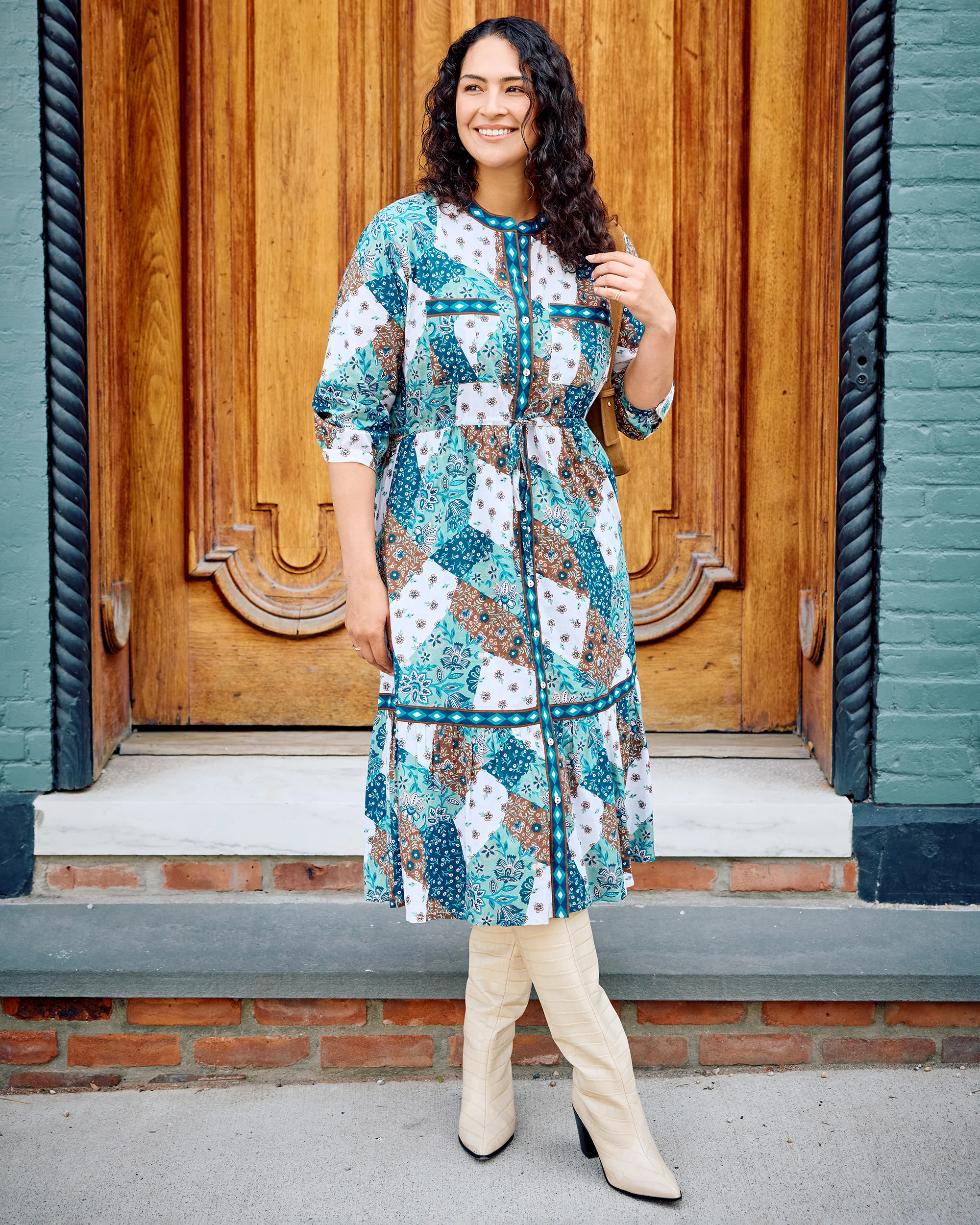 Vintage Patchwork - Showstopper Dress - Mocha | Printfresh