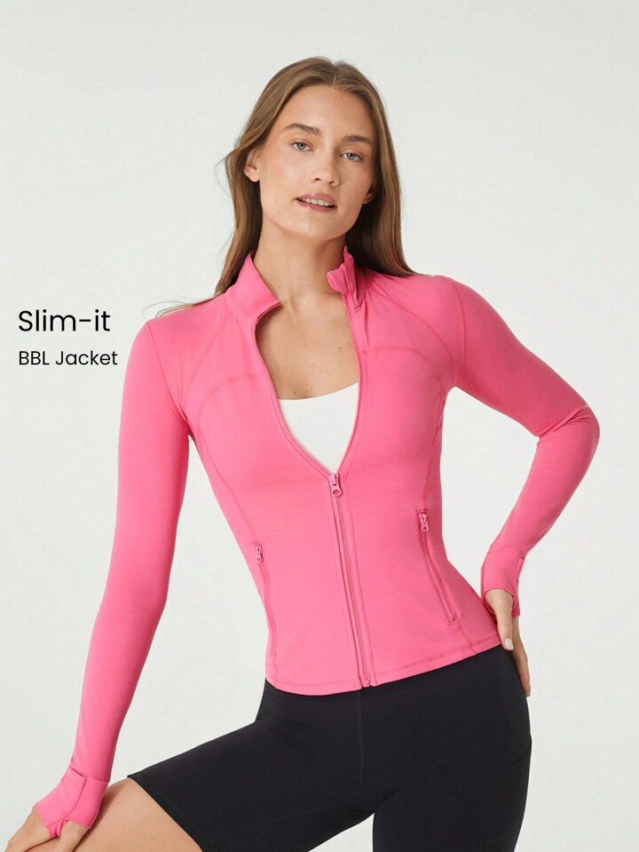 GLOWMODE FeatherFit™ Slim-It Streamline Performance Secure Pockets Zip Up Long Sleeve Jacket Lo... | SHEIN