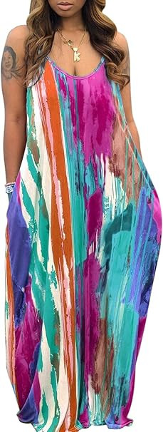 Women's Summer Casual Loose Maxi Dresses Plus Size Sleeveless Beach Cover Up Long Dress with Pock... | Amazon (US)