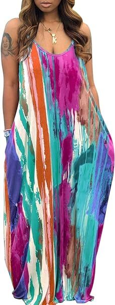 Women's Summer Casual Loose Maxi Dresses Plus Size Sleeveless Beach Cover Up Long Dress with Pock... | Amazon (US)