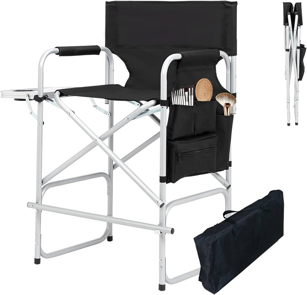41" Directors Chair, Foldable Makeup Artist Chair for Clients with Side Table, Cup Holder, Storag... | Amazon (US)