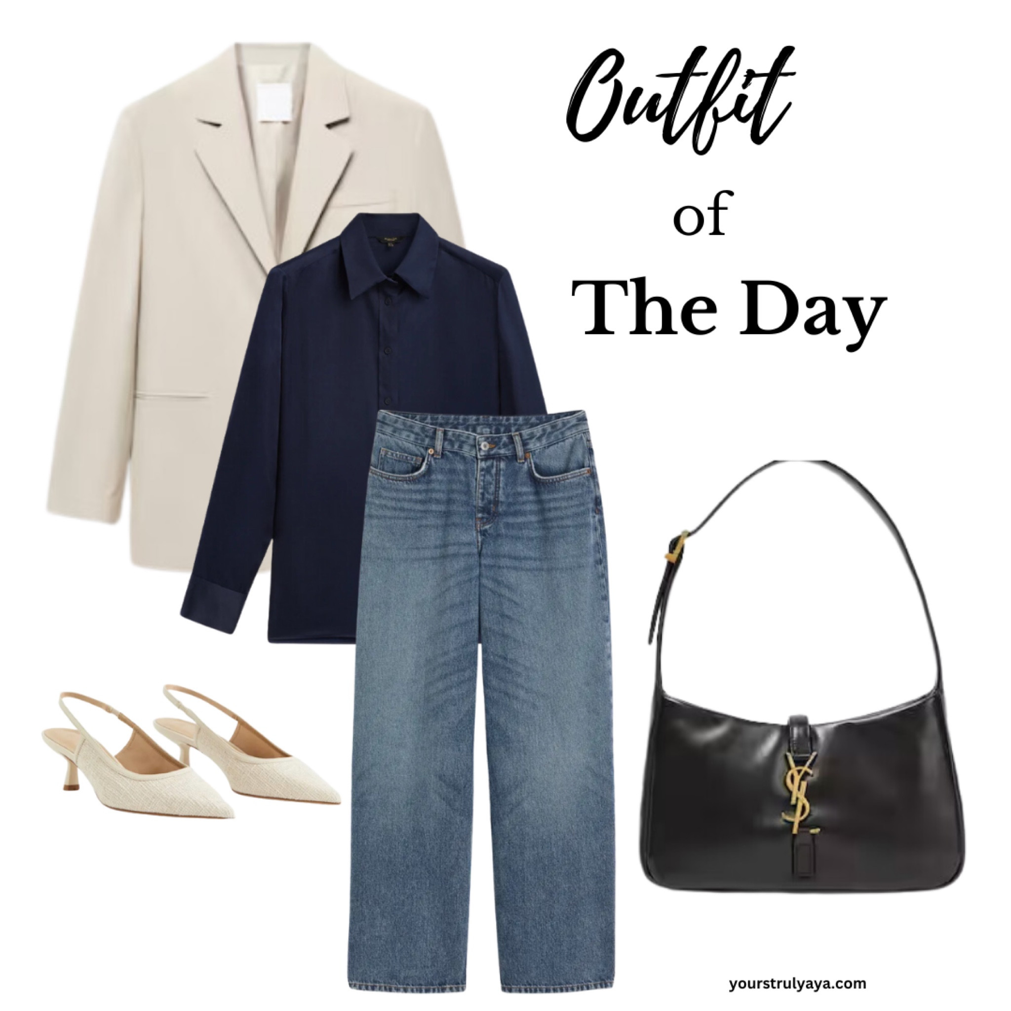 Spring Outfit of the Day , Blazer, Denim, shoulder bag,kitten heels,button up. 

#LTKstyletip #LTKU #LTKworkwear