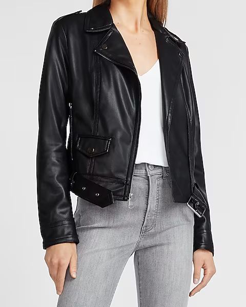 Vegan Leather Belted Moto Jacket | Express