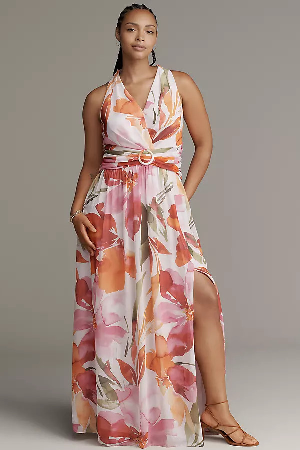 Plus Floral Chiffon Ring Maxi Dress | Anthropologie (US)