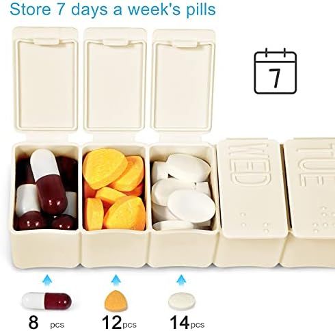 Pill Organizer-Pill Boxes for Travel, 7 Day with Braille Pill case Vitamins Fish Oil Supplements,... | Amazon (US)