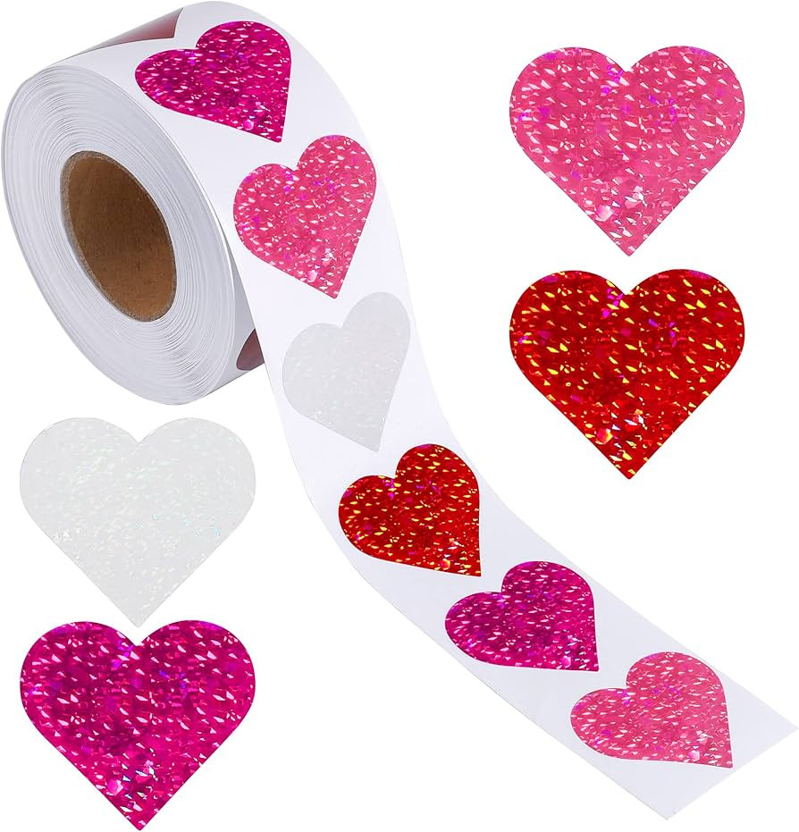 Ruisita 500 Pieces Glitter Heart Stickers Valentine's Love Decorative Stickers Valentine's Day De... | Amazon (US)