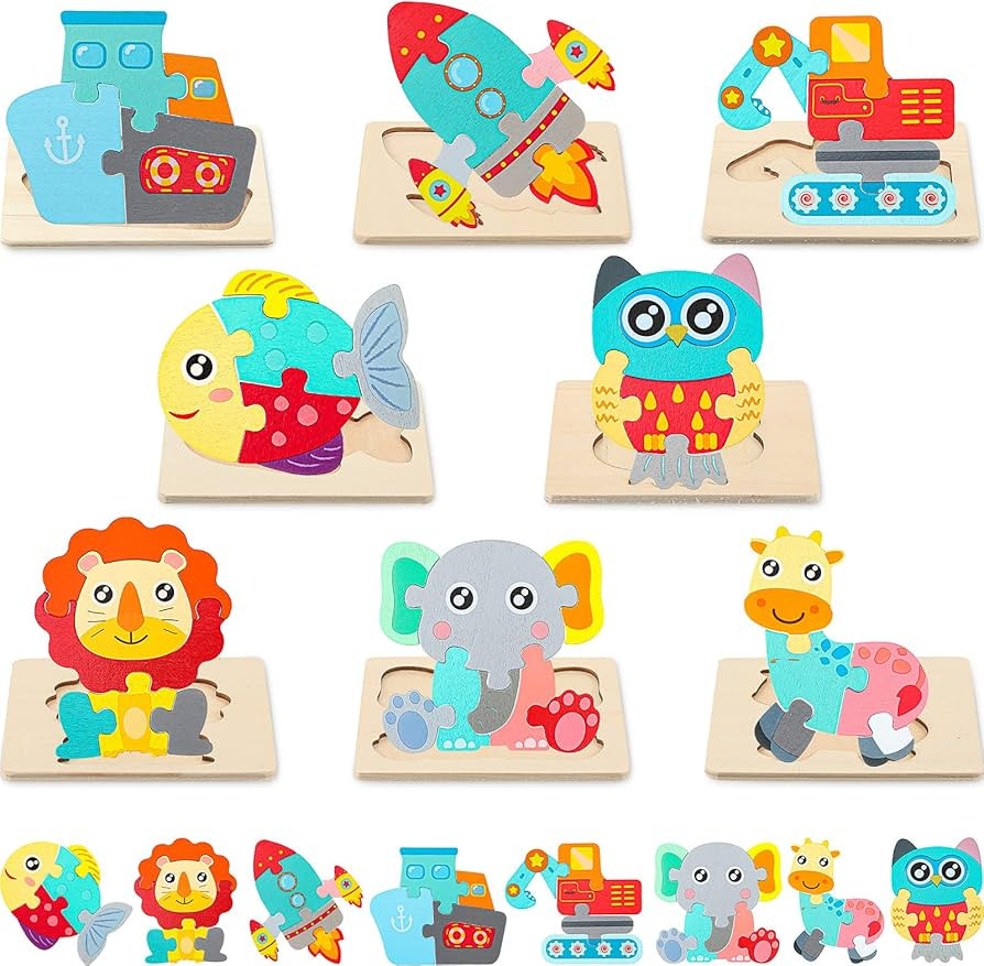 8 Packs Wooden Animal Puzzles for Boys Girls Over 5 Years Old Montessori Educational Learning Toy... | Amazon (US)