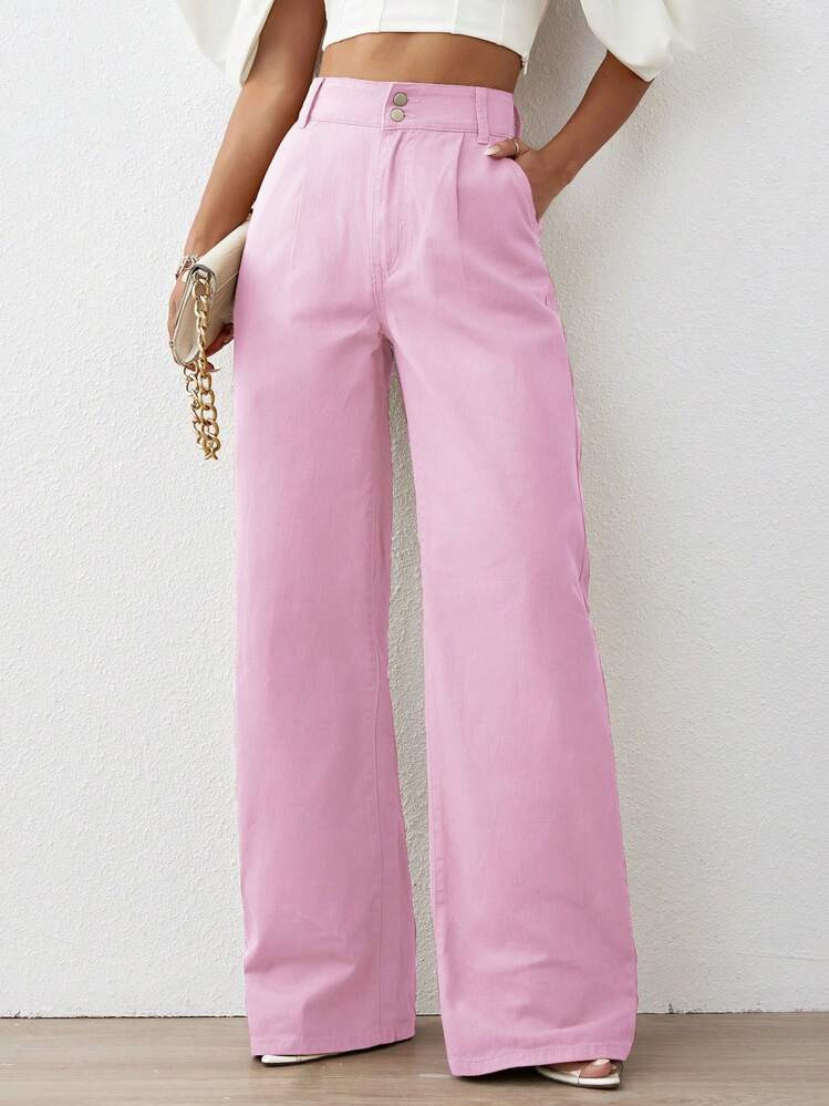 SHEIN Privé Solid High Waist Wide Leg Jeans | SHEIN