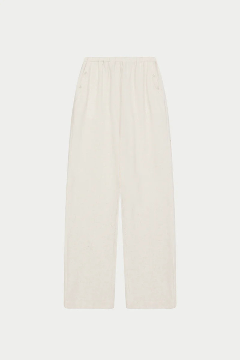 TEXTURED LINEN BUTTON DETAIL TROUSER - BEIGE | The Couture Club