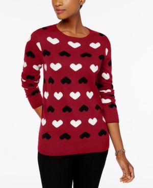 Charter Club Petite Heart-Print Sweater, Created for Macy's | Macys (US)