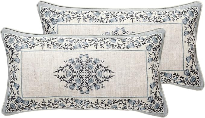 ISAENNE Design Linen Rectangle Throw Pillow Covers 12"x20" Pack of 2, Cottage Farmhouse Cushion C... | Amazon (US)