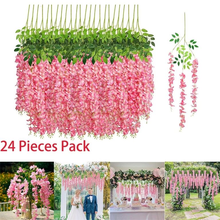 24pcs Wisteria Hanging Flowers Artificial Pink Flower Garland for Wedding Decoration 3.7ft Floral... | Walmart (US)