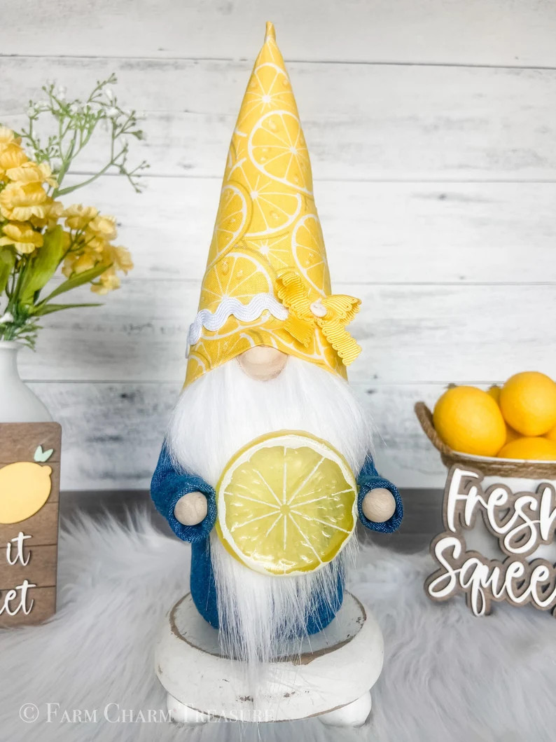 Lemon Gnome, Spring Gnome, Summer Gnome, Lemon tiered tray decor | Etsy (US)