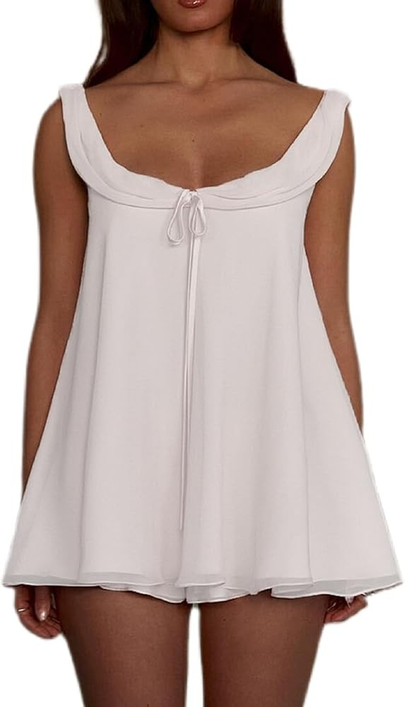 Aonoapll Women Y2k Babydoll Shorts Set Sleeveless Flowy Ruffle Tank Top and Shorts Coquette Chiff... | Amazon (US)