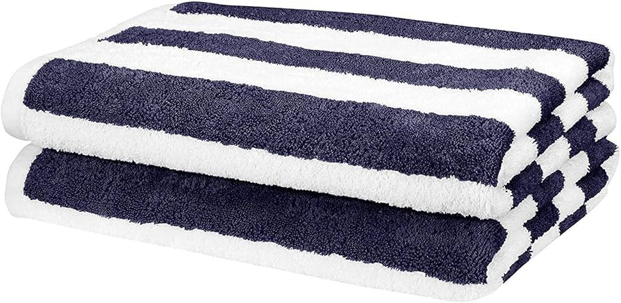 Amazon Basics Cabana Stripe Beach Towel - 2-Pack, Navy Blue | Amazon (US)