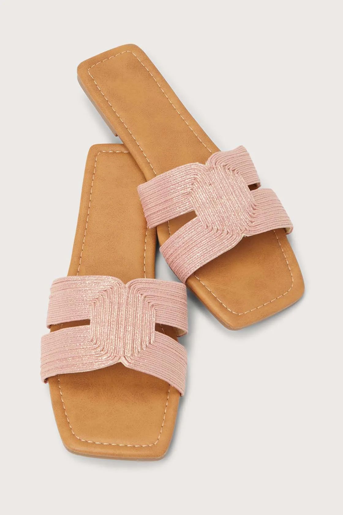 Fadia Blush Sparkly Woven Slide Sandals | Lulus (US)