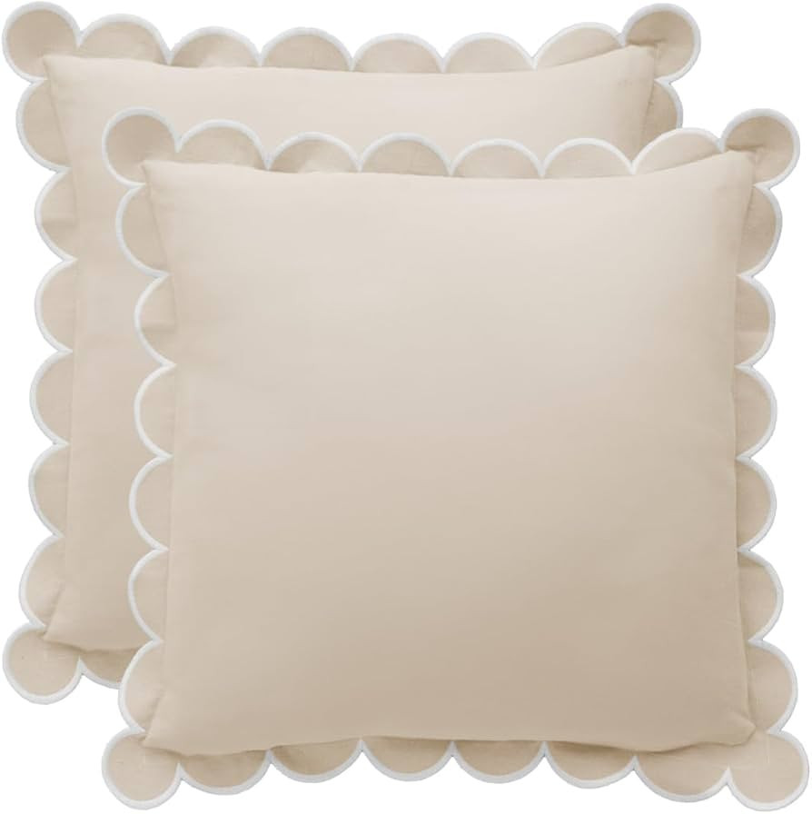 Scalloped Pillow Cover - Set of 2-18 x 18 Inch - Scallop Pillow – Beige and White Scalloped Pil... | Amazon (US)