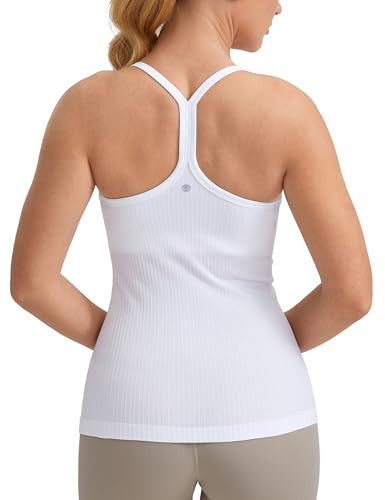 CRZ YOGA Seamless Workout Tank Tops for Women Racerback Athletic Camisole Sports Shirts with Built in Bra White Large | Amazon (US)