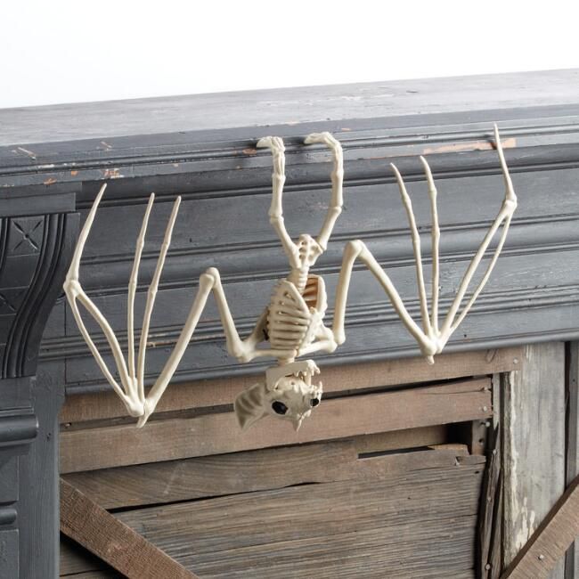 Antique Ivory Bat Skeleton Halloween Decor | World Market