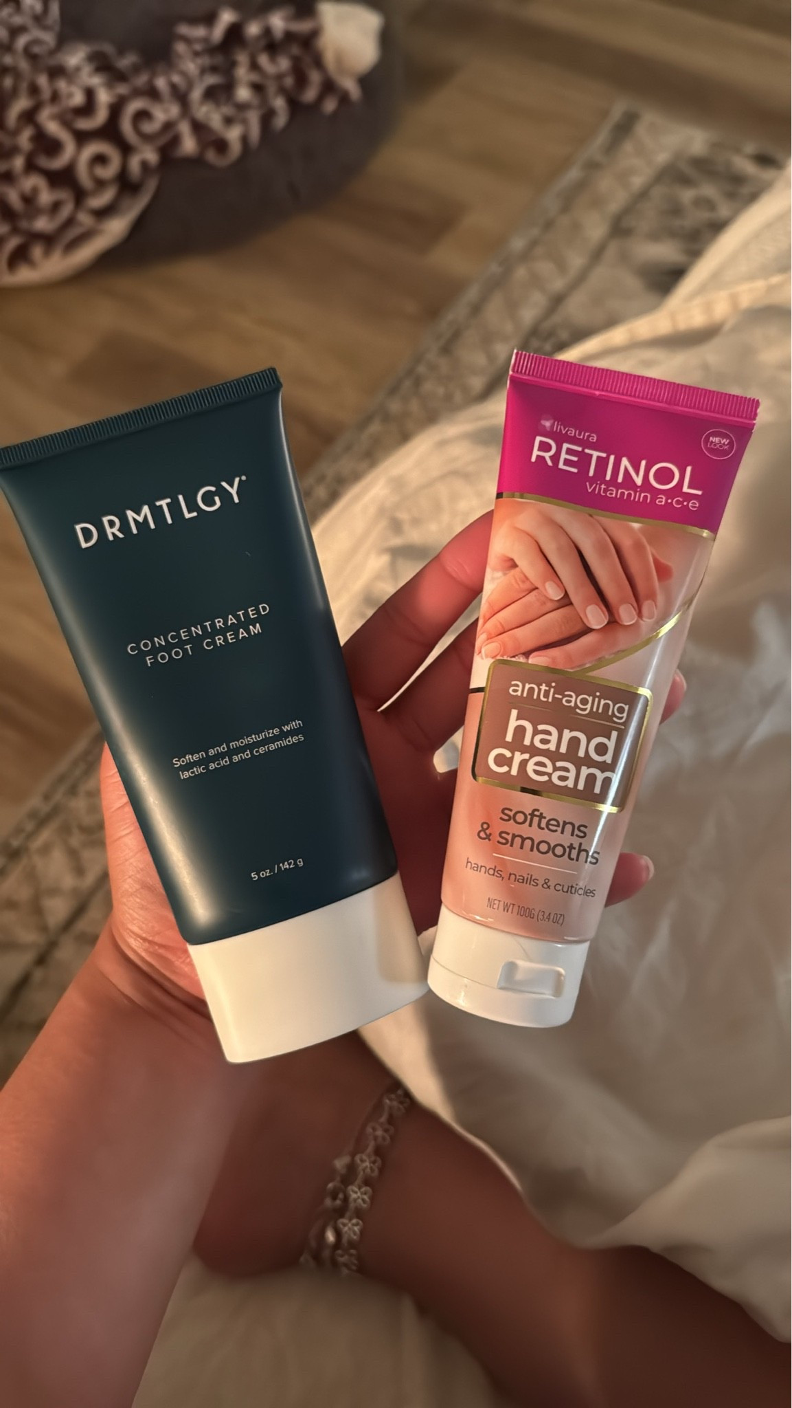 Holy grail hand and foot cream that I swear by! I apply before bed and I also use the foot cream in the morning. Helps with dry and cracked heels and the hand cream makes my hands so smooth and youthful looking. Love both so much.