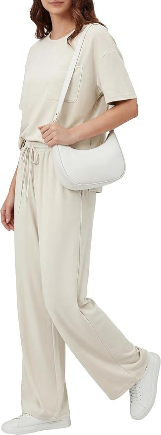 OUGES Women's Lyocell Cotton Pajamas Sets 2 Piece Relaxed Pjs Short Sleeve Top Drawstring Pants L... | Amazon (US)