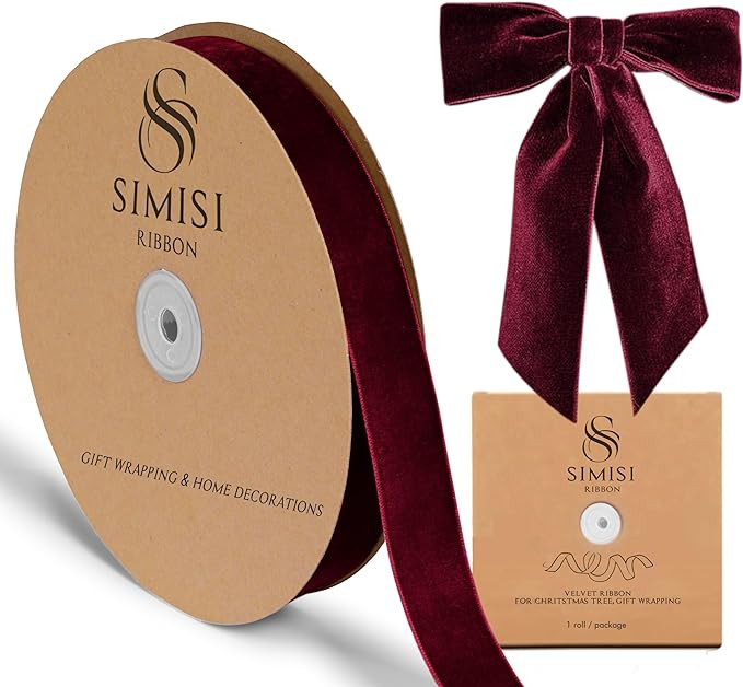 Burgundy Velvet Ribbon 1'' 25 Yards for Christmas Tree, Gift Wrapping, Flower Bouquet, Wreath Dec... | Amazon (US)