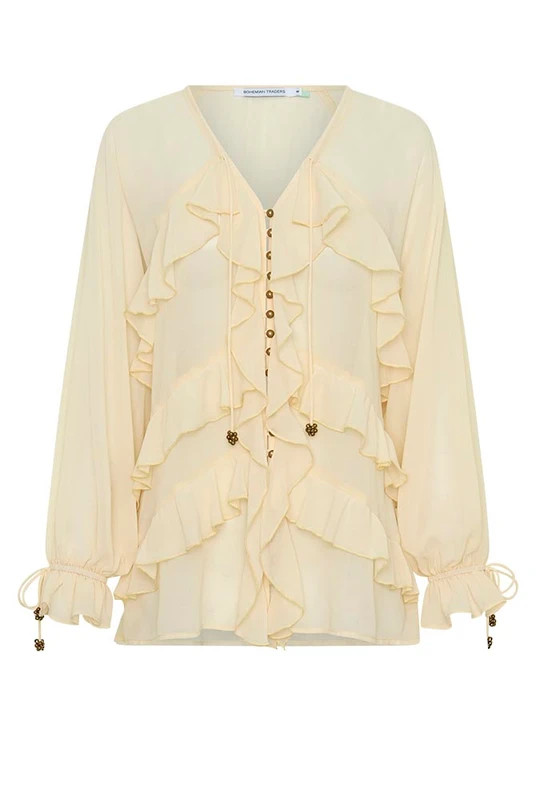 Waterfall Frill Blouse in Cream | Bohemian Traders