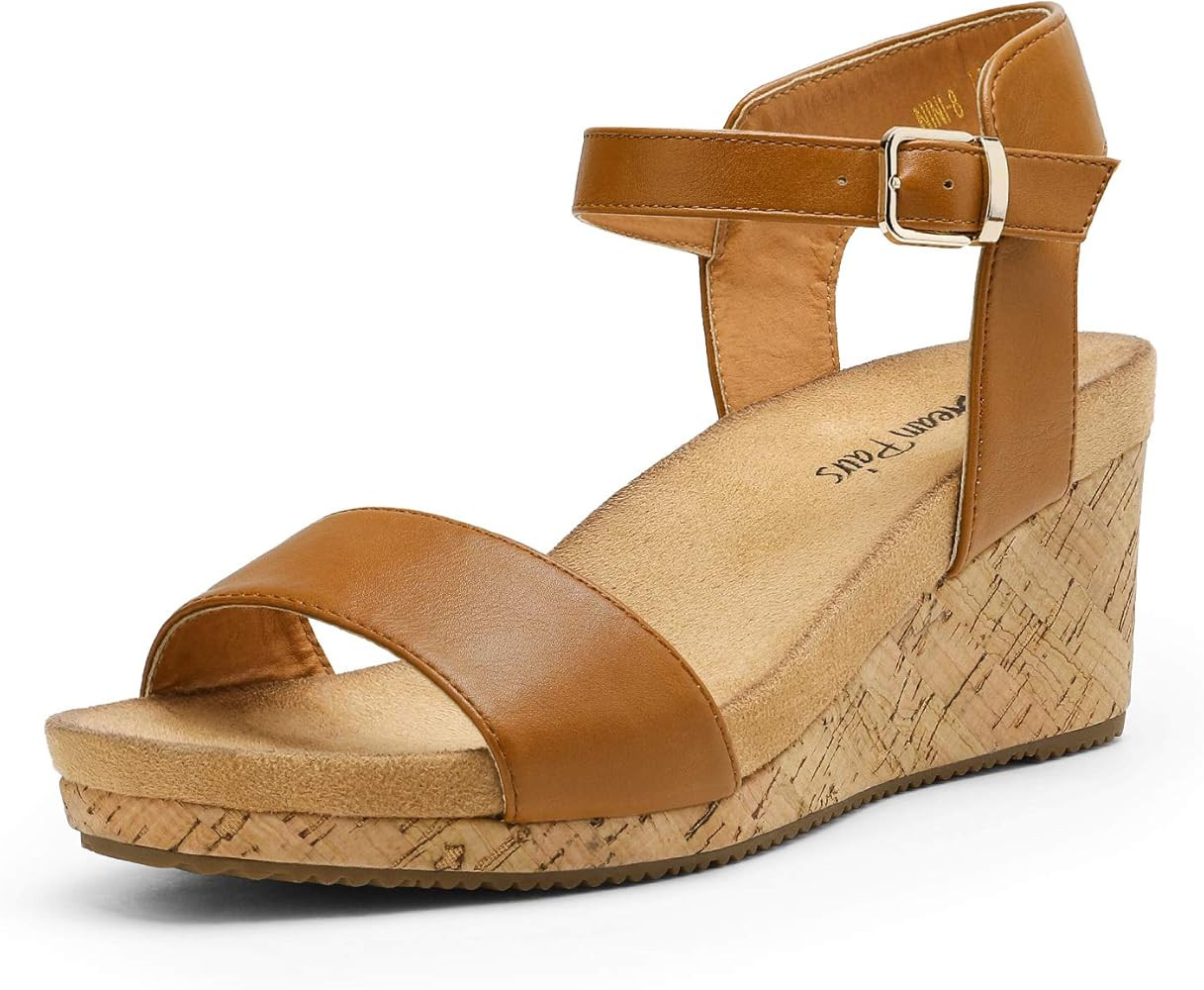 DREAM PAIRS Women's Open Toe Buckle Ankle Strap Platform Wedge Sandals | Amazon (US)
