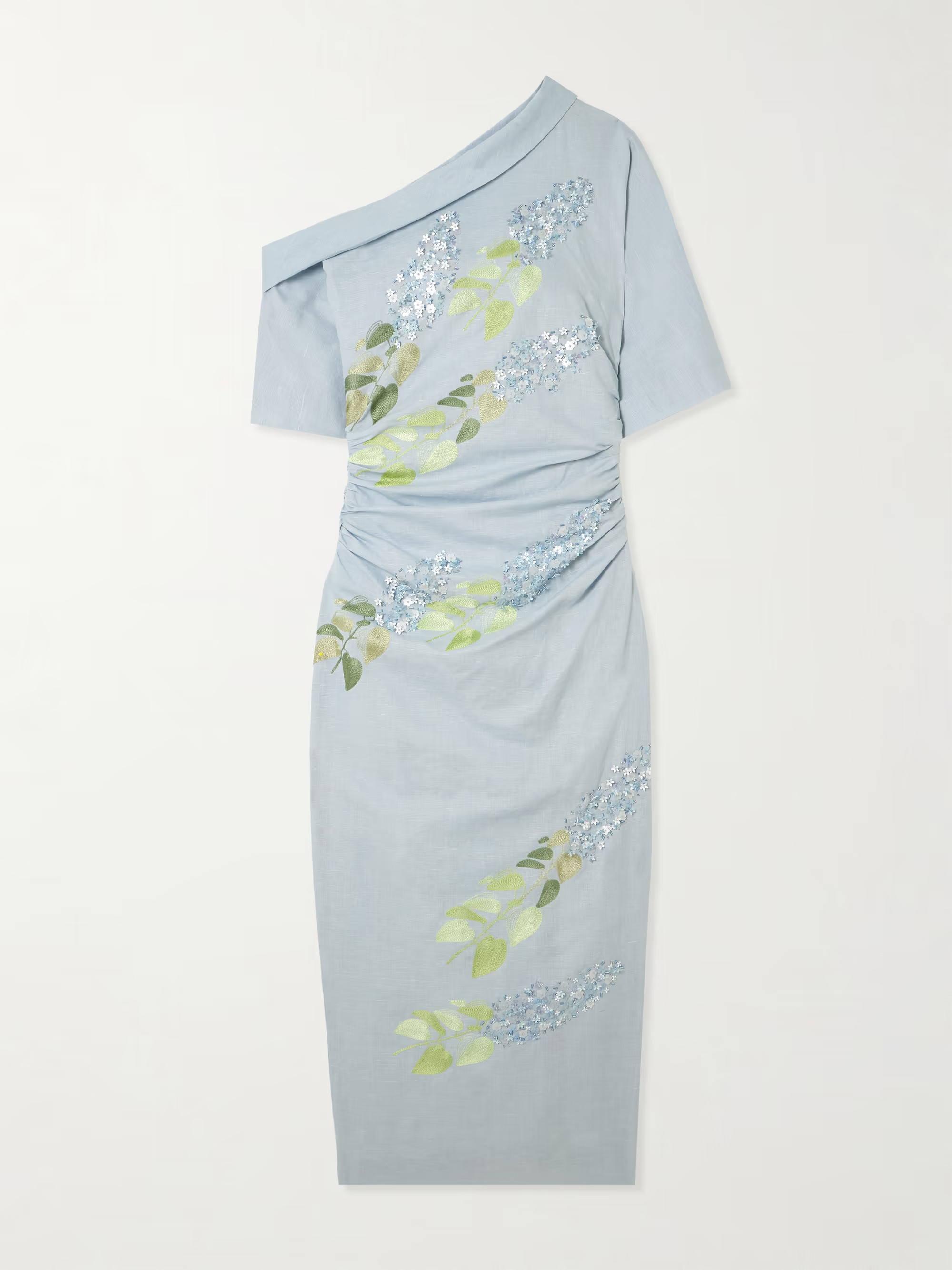 Bowery asymmetric embellished cotton and linen-blend midi dress | NET-A-PORTER (US)