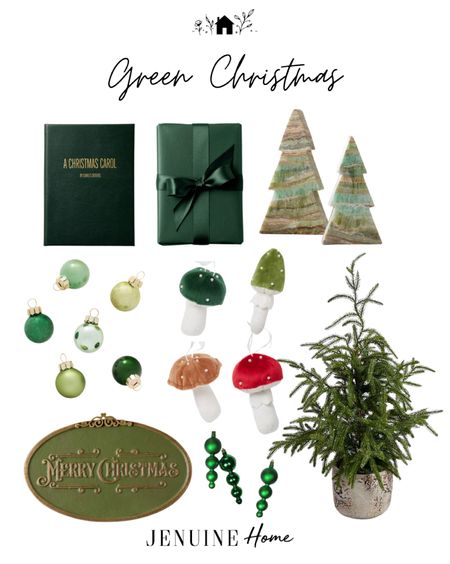 Green Christmas. Green wrapping paper. Mushroom ornaments. Mini Christmas tree. Merry Christmas sign. Mini green ornaments. Decor book green. Green stone Christmas tree  

#LTKSeasonal #LTKHoliday #LTKhome