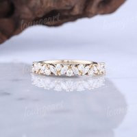 Vintage Moissanite Marquise Cut Wedding Band Rose Gold Engagement Band Women Half Eternity Promise R | Etsy (US)