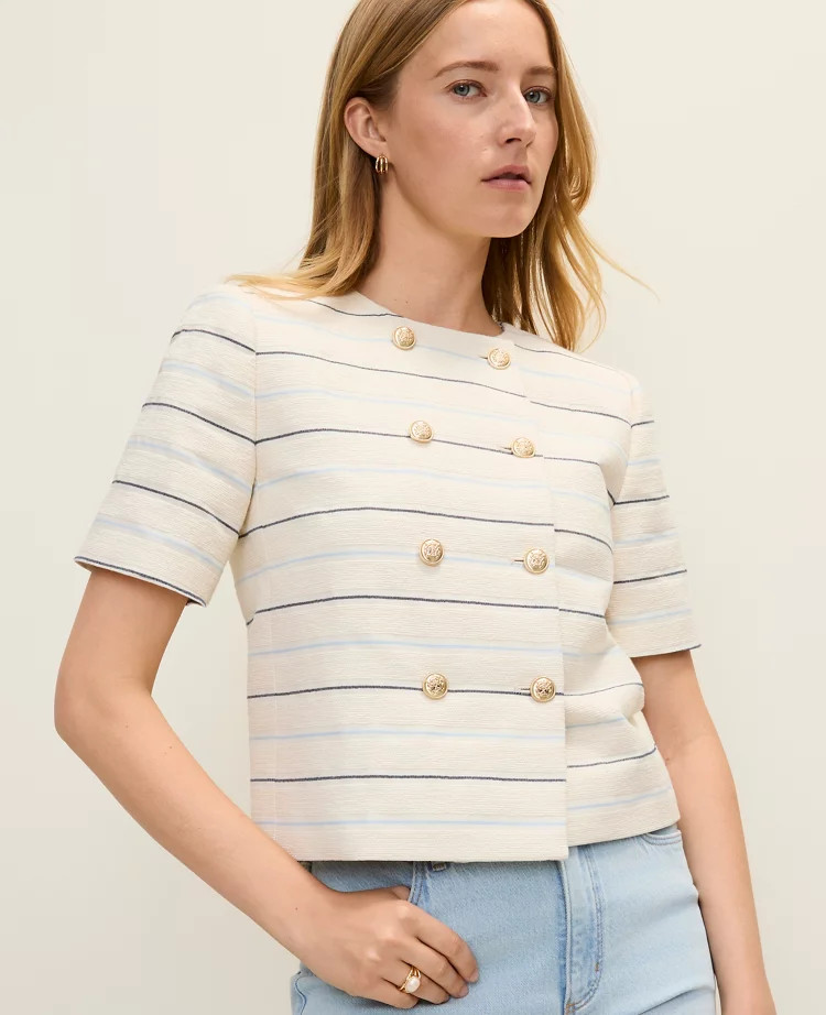 The Short Sleeve Crew Neck Jacket in Tweed | Ann Taylor
