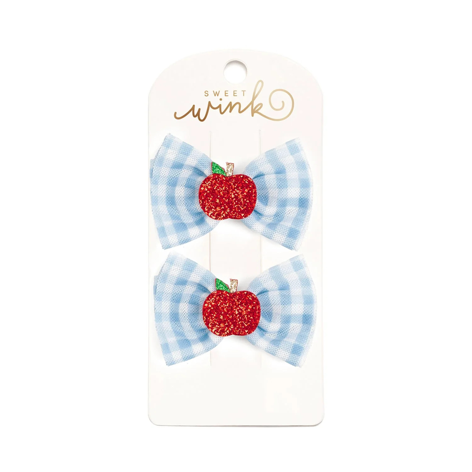Apple Gingham Tulle Bow Clip Set | Sweet Wink