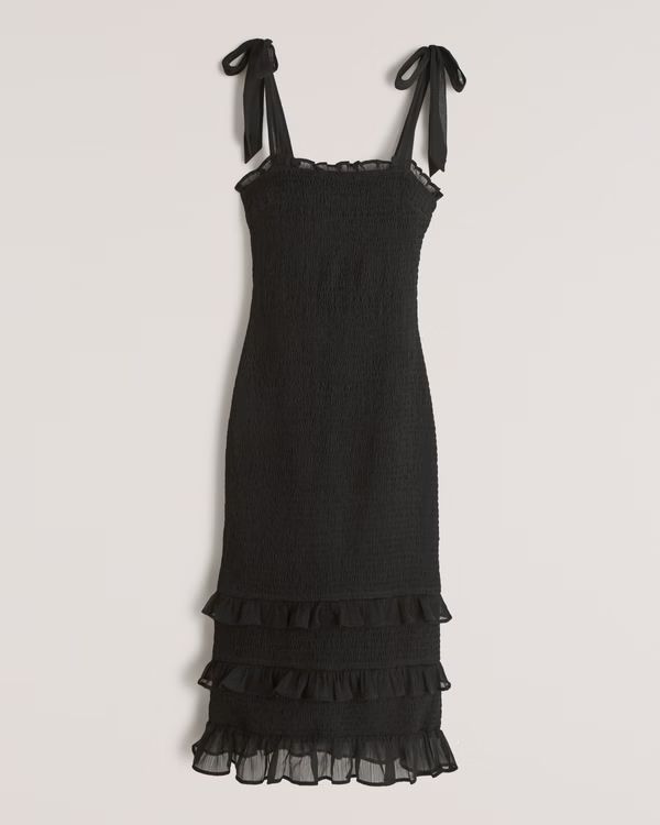 Tie-Strap Smocked Midi Dress | Abercrombie & Fitch (US)