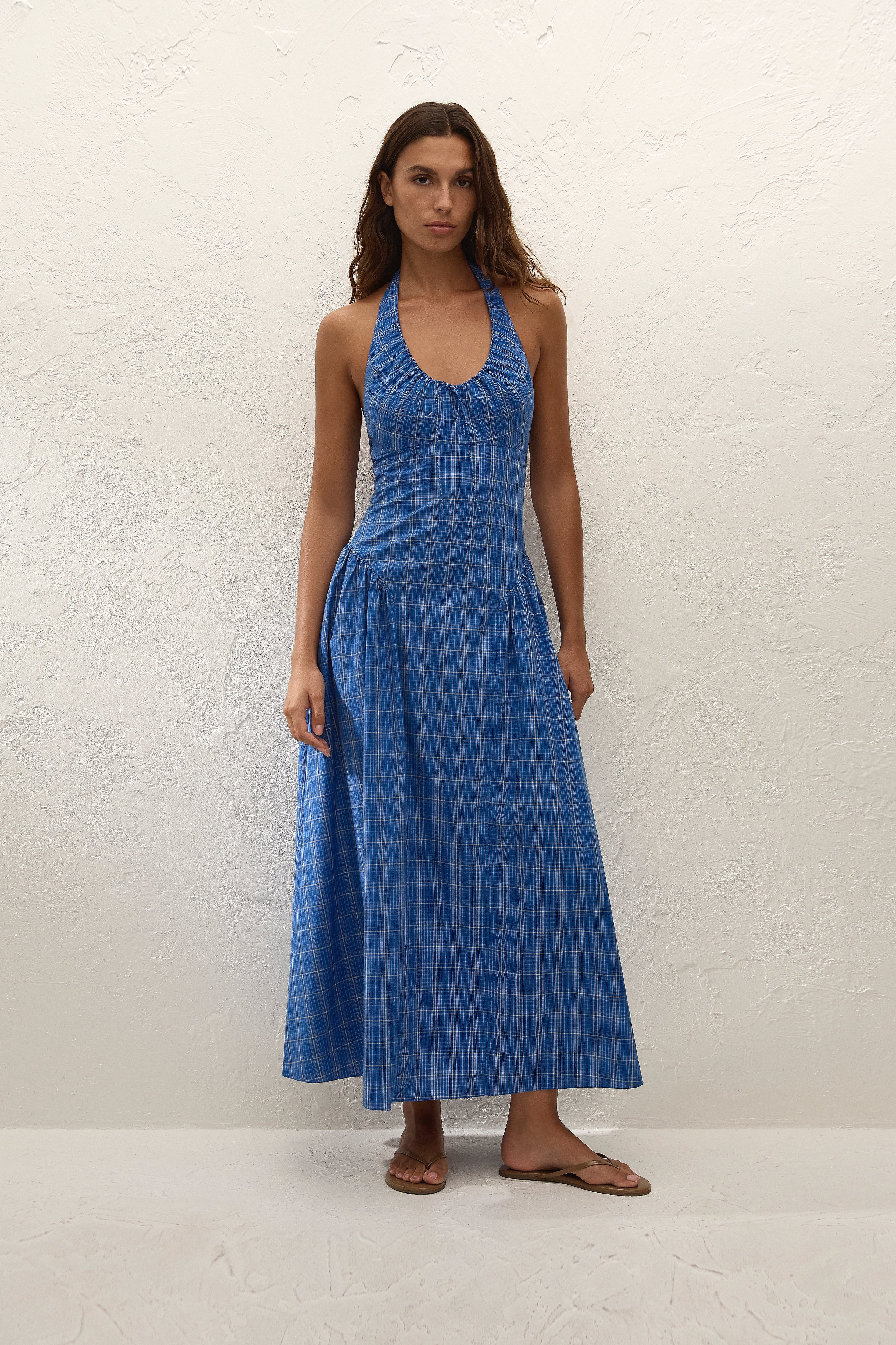 Del Ros Midi Dress Flor Check Cobalt, XXL / FLOR CHECK - COBALT | Faithfull (AU)