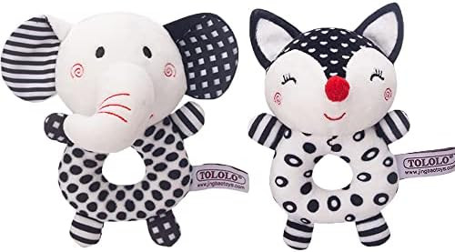 D-KINGCHY Baby Plush Rattle Toy, Black and White Plush Ring, Soft Stuffed Animal Rattle with Soun... | Amazon (US)