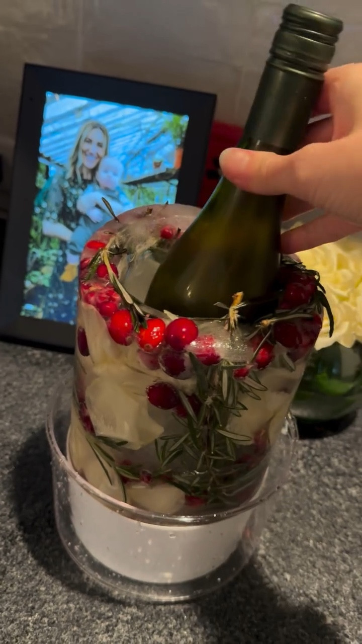 I had so much fun making this ice mold for our recent holiday party! This one is from Amazon and is only $23! It’s also one of the larger ones that fits wine and champagne bottles 😉 
I used white roses, cranberries, rosemary and pomegranate seeds but you could use anything you have in the fridge! Get one for your next holiday party - you won’t regret it! 🍷🎄✨

#LTKHome #LTKSeasonal #LTKHoliday