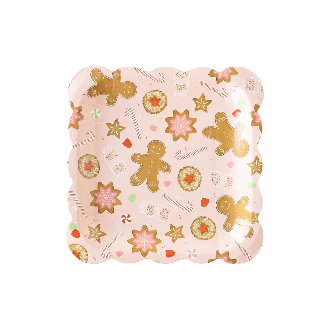 Pink Gingerbread Man Square Paper Plate | My Mind's Eye