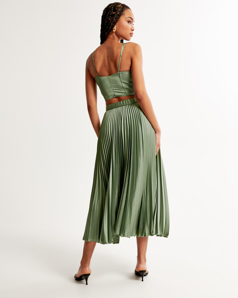 Satin Pleated Midi Skirt | Abercrombie & Fitch (US)
