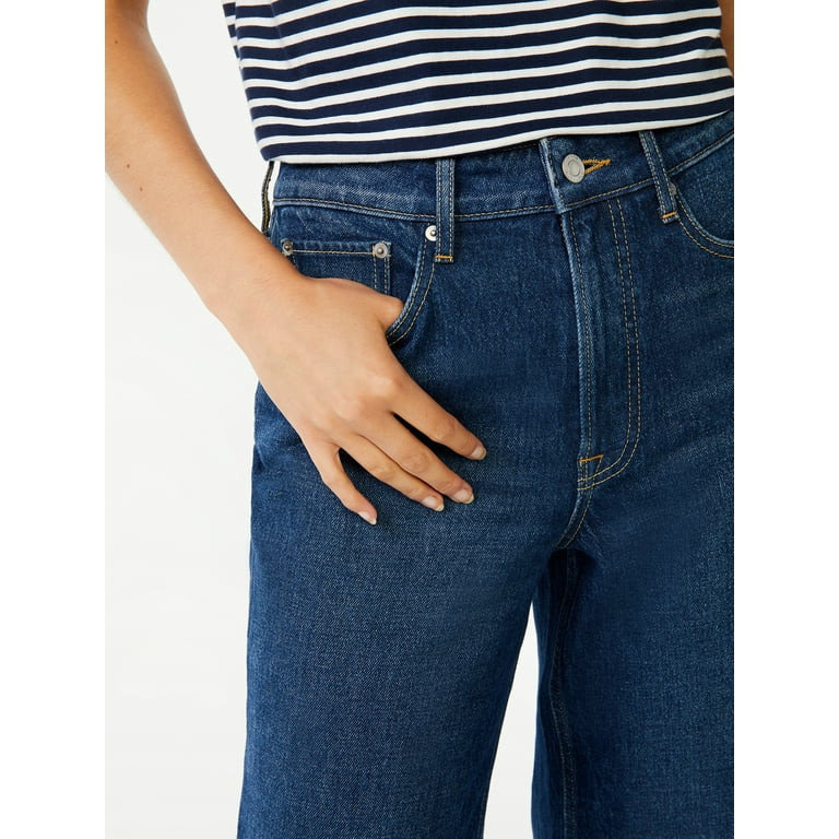 Free Assembly Women's Cropped Wide High Rise Straight Jeans | Walmart (US)