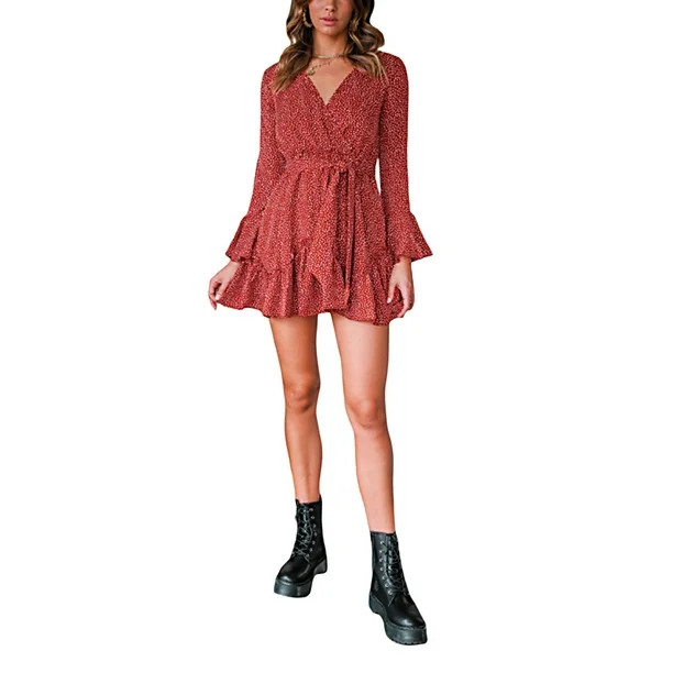 Spring hue Women Fluffy Sleeve Dress, Loose Fit Variegated Dress with Waistband - Walmart.com | Walmart (US)