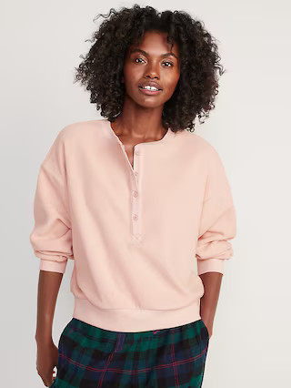 Microfleece Henley Lounge Sweatshirt for Women | Old Navy (US)