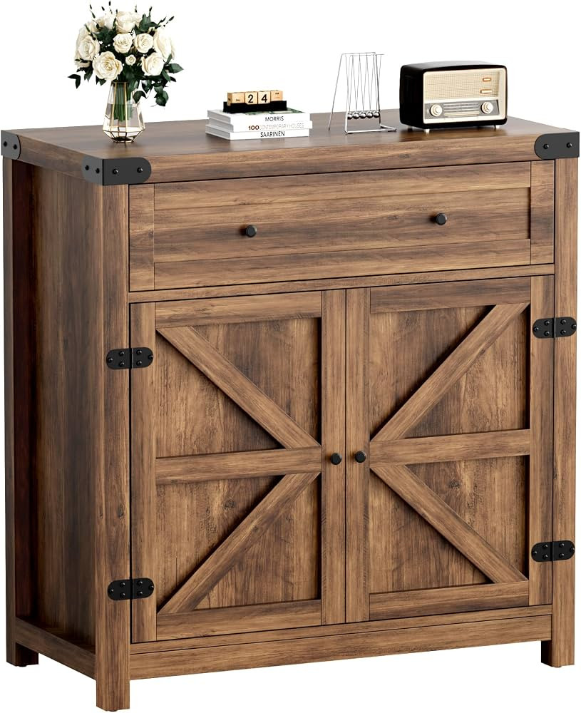 YESHOMY Coffee Bar and Accent Cabinet, Farmhouse Barn Door Buffet Sideboard with Drawer and Adjus... | Amazon (US)