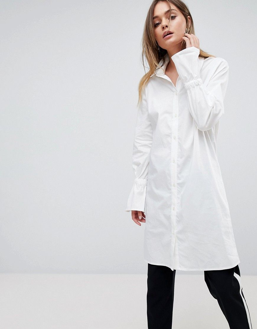 Vila Longline Shirt with Fluted Sleeve - White | ASOS US
