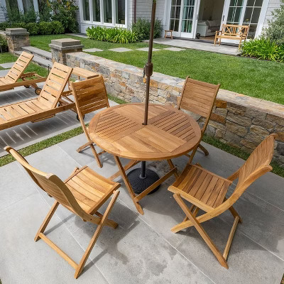 Nordic Teak 47" Natural Outdoor Foldable Round Dining Table - Beige | Target