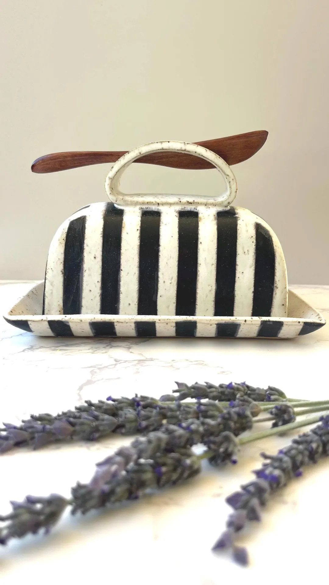 PRE-ORDER Ceramic Butter Dish – French Country Style – Striped Butter Keeper Speckled Stonewa... | Etsy (US)