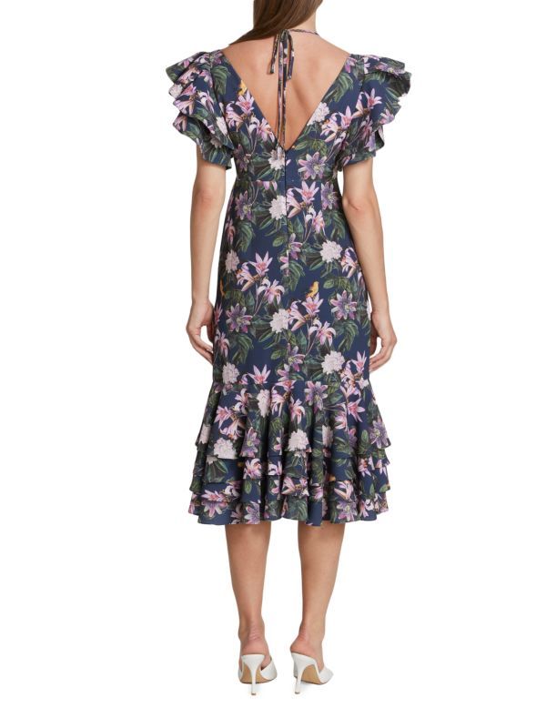 Chocolate Floral Print Ruffled Midi Dress | Saks Fifth Avenue OFF 5TH