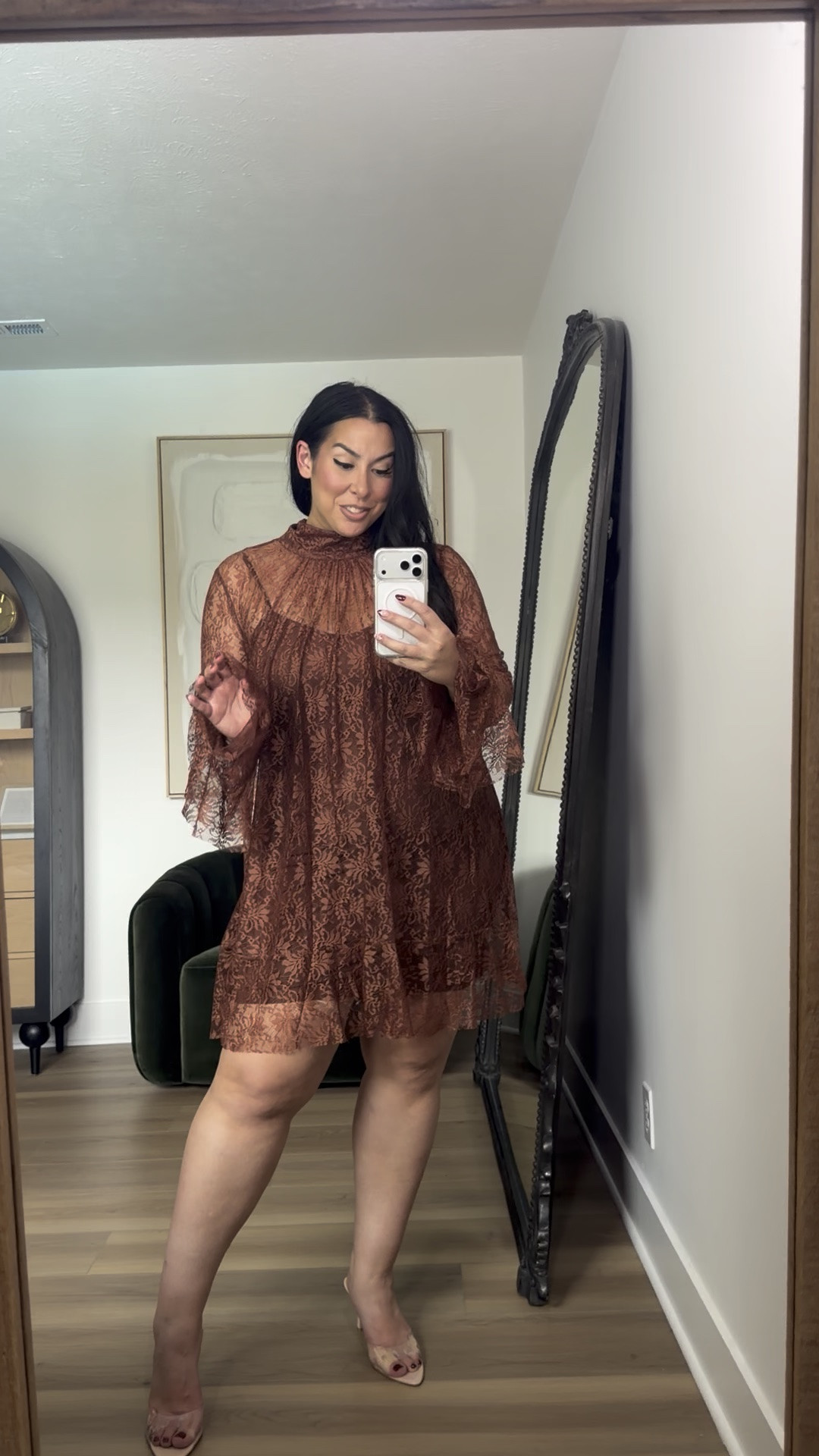 This lace dress is stunning, the slip is stretchy which I love! Soft belly friendly. Wearing an XL. Use code: BONNIE40 @vici, fall style, fall loungewear, matching set, fall dresses 

 #LTKSeasonal #LTKMidsize
