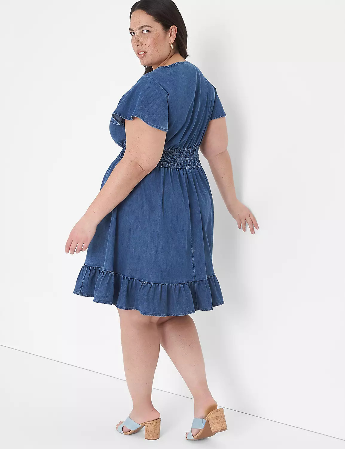 Smocked-Waist Chambray Fit & Flare Dress | LaneBryant | Lane Bryant (US)
